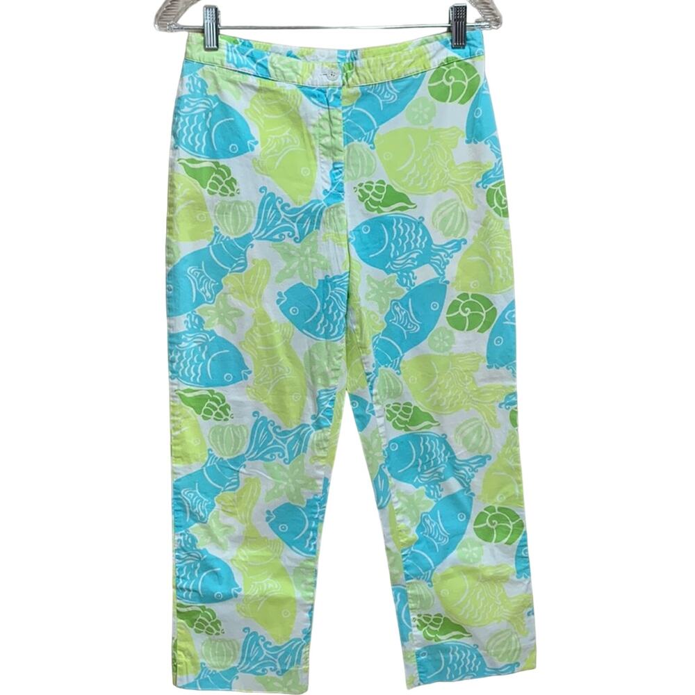 Women'as Vintage Lilly Pulitzer COOL WATER Fish Summer Capris Size 6